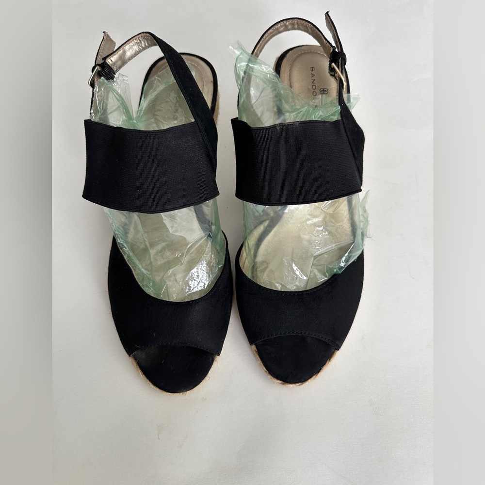 Bandolino  Shoes Espadrilles Wedge  Black Comfort Ankle Strap Peep Toe  Size 8.5 - Picture 2 of 6